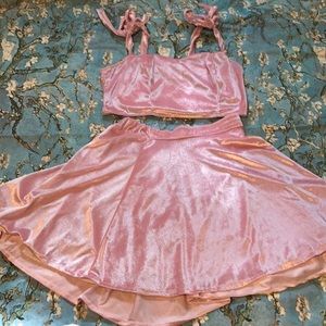 Pink Velvet Skirt and Crop Top Set
